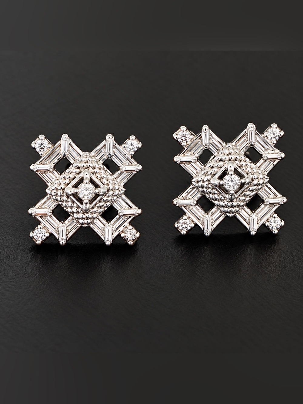 Judith Ripka TWO Natural Diamond Sterling Silver Maltese Cross Stud Earrings 18K